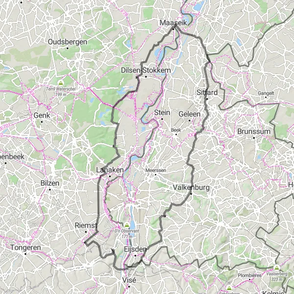 Map miniature of "Cultural Road Cycling Tour near Val-Meer" cycling inspiration in Prov. Limburg (BE), Belgium. Generated by Tarmacs.app cycling route planner