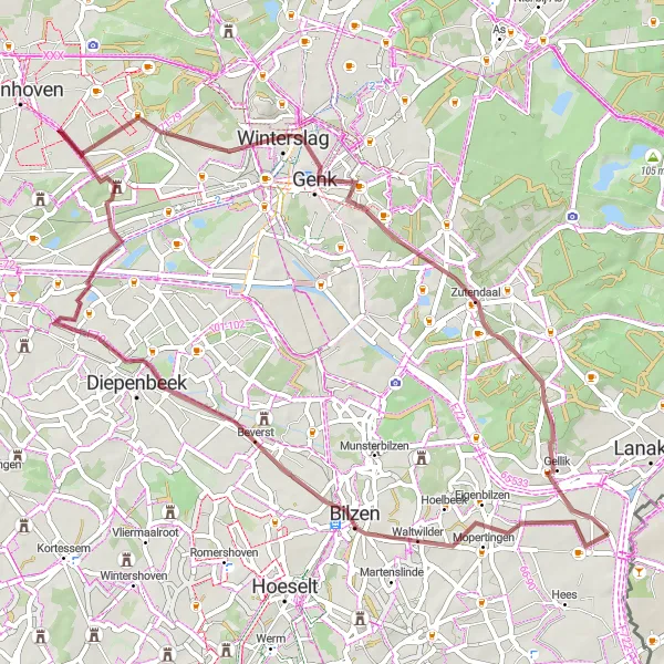 Miniatuurkaart van de fietsinspiratie "Natuurpracht van Limburg" in Prov. Limburg (BE), Belgium. Gemaakt door de Tarmacs.app fietsrouteplanner