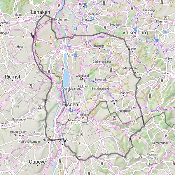 Miniature de la carte de l'inspiration cycliste "Boucle des collines et sites historiques" dans la Prov. Limburg (BE), Belgium. Générée par le planificateur d'itinéraire cycliste Tarmacs.app