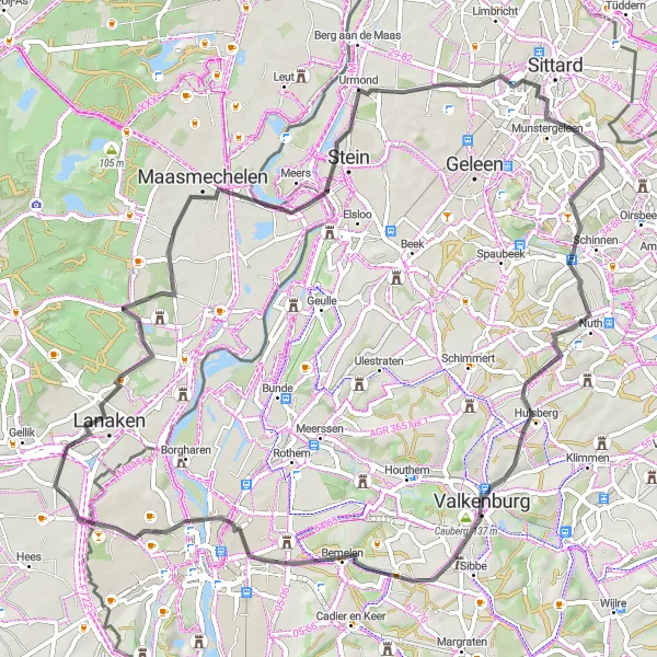 Map miniature of "Historical Landmarks and Beauty" cycling inspiration in Prov. Limburg (BE), Belgium. Generated by Tarmacs.app cycling route planner