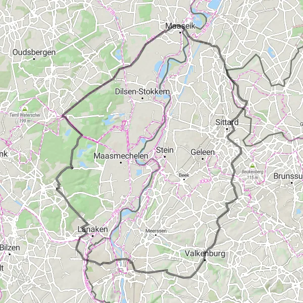 Miniatuurkaart van de fietsinspiratie "Heidelandschappen en kastelen" in Prov. Limburg (BE), Belgium. Gemaakt door de Tarmacs.app fietsrouteplanner