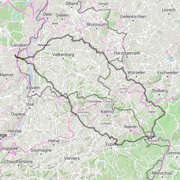 Map miniature of "Limburg's Unique Delights" cycling inspiration in Prov. Limburg (BE), Belgium. Generated by Tarmacs.app cycling route planner