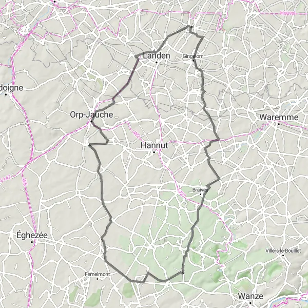 Map miniature of "Velm to Merdorp Loop" cycling inspiration in Prov. Limburg (BE), Belgium. Generated by Tarmacs.app cycling route planner