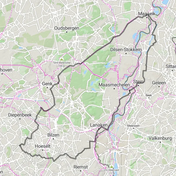 Map miniature of "Historical Tour" cycling inspiration in Prov. Limburg (BE), Belgium. Generated by Tarmacs.app cycling route planner