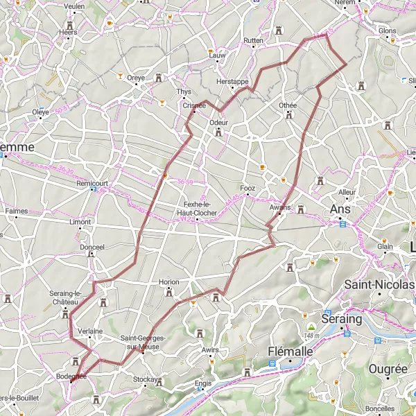 Map miniature of "Gravel Loop to Diets-Heur and Saint-Georges-sur-Meuse" cycling inspiration in Prov. Limburg (BE), Belgium. Generated by Tarmacs.app cycling route planner