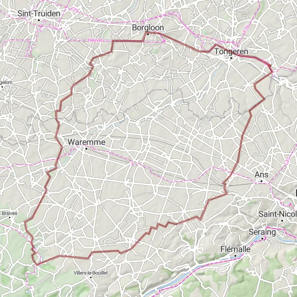 Map miniature of "Exploring Awans, Verlaine, and Fallais on Gravel" cycling inspiration in Prov. Limburg (BE), Belgium. Generated by Tarmacs.app cycling route planner