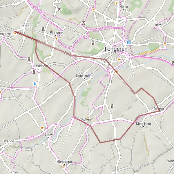Miniatuurkaart van de fietsinspiratie "Gravelroute vanuit Vreren" in Prov. Limburg (BE), Belgium. Gemaakt door de Tarmacs.app fietsrouteplanner