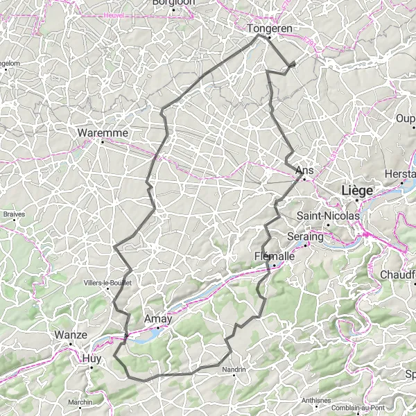 Miniature de la carte de l'inspiration cycliste "Les châteaux de Wallonie" dans la Prov. Limburg (BE), Belgium. Générée par le planificateur d'itinéraire cycliste Tarmacs.app