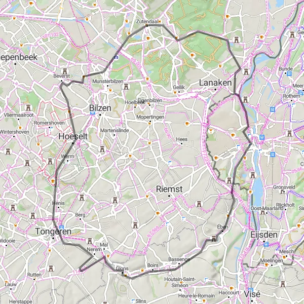 Karten-Miniaturansicht der Radinspiration "Tour von Tongeren nach Glons" in Prov. Limburg (BE), Belgium. Erstellt vom Tarmacs.app-Routenplaner für Radtouren