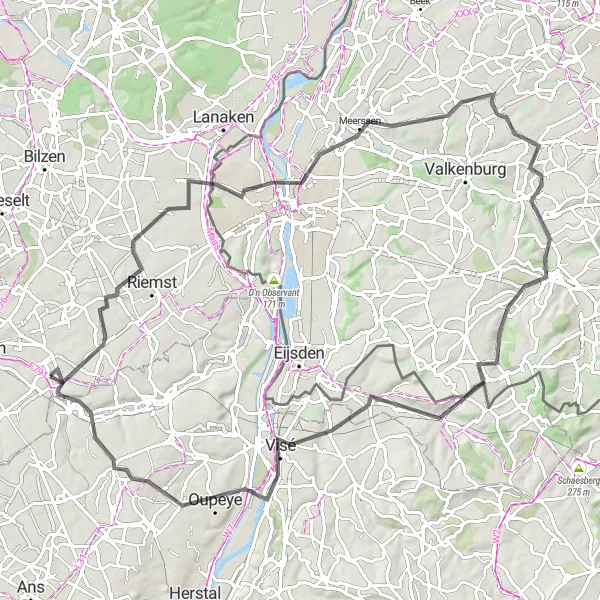 Map miniature of "An Adventure to Maastricht and Glons" cycling inspiration in Prov. Limburg (BE), Belgium. Generated by Tarmacs.app cycling route planner