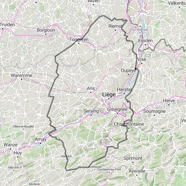 Karten-Miniaturansicht der Radinspiration "Herausfordernde Radtour durch Hallembaye und Esneux" in Prov. Limburg (BE), Belgium. Erstellt vom Tarmacs.app-Routenplaner für Radtouren