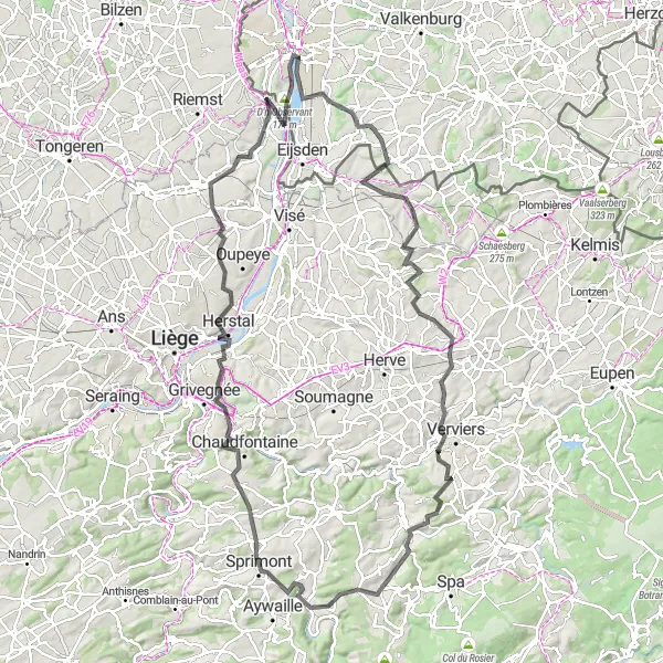 Miniatuurkaart van de fietsinspiratie "Epic tocht door Kanne en Theux" in Prov. Limburg (BE), Belgium. Gemaakt door de Tarmacs.app fietsrouteplanner