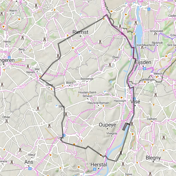 Miniature de la carte de l'inspiration cycliste "Boucle du Cannerberg" dans la Prov. Limburg (BE), Belgium. Générée par le planificateur d'itinéraire cycliste Tarmacs.app