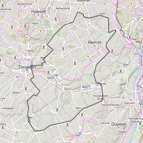 Miniatuurkaart van de fietsinspiratie "Tocht Bassenge en Tongeren" in Prov. Limburg (BE), Belgium. Gemaakt door de Tarmacs.app fietsrouteplanner