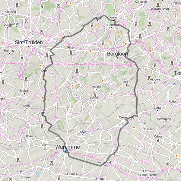 Karten-Miniaturansicht der Radinspiration "Wellen-Rundfahrt über 56 km" in Prov. Limburg (BE), Belgium. Erstellt vom Tarmacs.app-Routenplaner für Radtouren