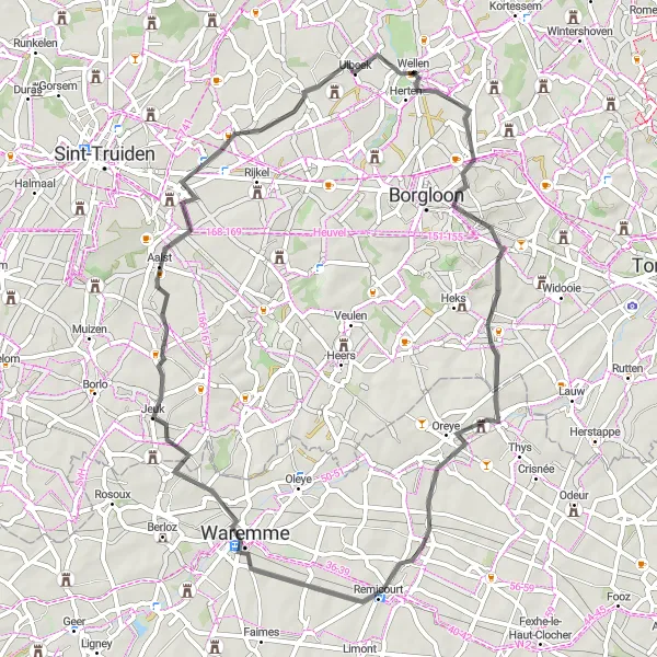 Miniatuurkaart van de fietsinspiratie "Wellen - Bommershoven - Lens-sur-Geer - Jeuk - Honsberg - Ulbeek" in Prov. Limburg (BE), Belgium. Gemaakt door de Tarmacs.app fietsrouteplanner