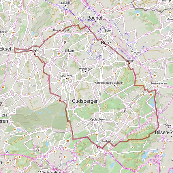 Karten-Miniaturansicht der Radinspiration "Gravel Radtour Wijchmaal - Grote-Brogel - Gerdingen - Opitter - Berg - Niel-bij-As - Uitkijktoren As - Terril Zwartberg - Peer" in Prov. Limburg (BE), Belgium. Erstellt vom Tarmacs.app-Routenplaner für Radtouren