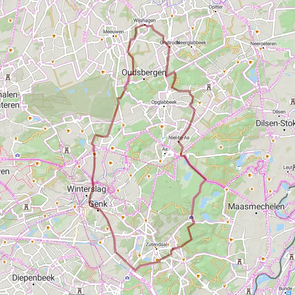 Map miniature of "Gravel Adventures in the Heart of Limburg" cycling inspiration in Prov. Limburg (BE), Belgium. Generated by Tarmacs.app cycling route planner