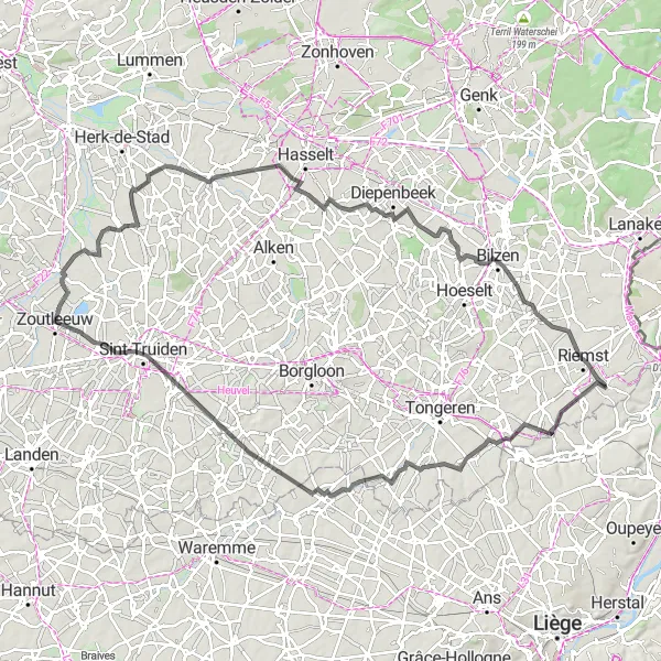 Miniature de la carte de l'inspiration cycliste "A la découverte du patrimoine flamand" dans la Prov. Limburg (BE), Belgium. Générée par le planificateur d'itinéraire cycliste Tarmacs.app
