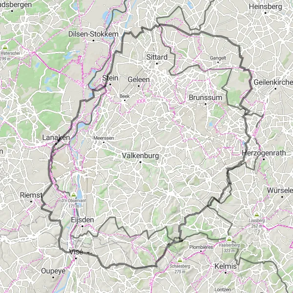Map miniature of "The Landmarks and Landscapes of Limburg" cycling inspiration in Prov. Limburg (BE), Belgium. Generated by Tarmacs.app cycling route planner