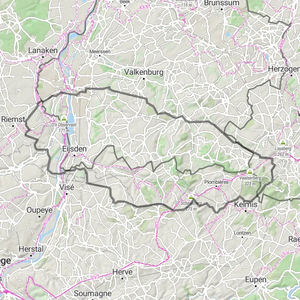 Miniature de la carte de l'inspiration cycliste "Escapade dans le Pays de Herve" dans la Prov. Limburg (BE), Belgium. Générée par le planificateur d'itinéraire cycliste Tarmacs.app