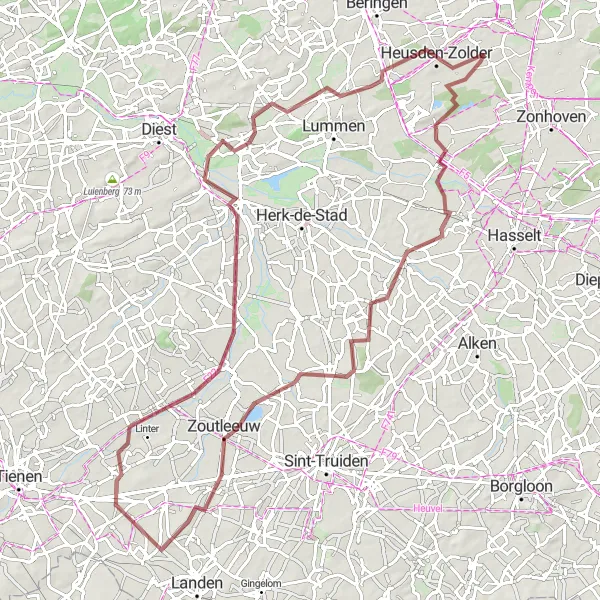 Karten-Miniaturansicht der Radinspiration "Grüne Wege rund um Zolder" in Prov. Limburg (BE), Belgium. Erstellt vom Tarmacs.app-Routenplaner für Radtouren