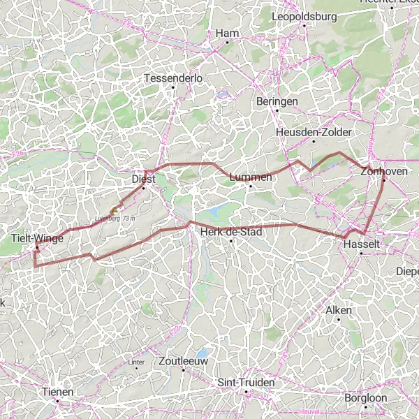 Map miniature of "Gravel Route to Kasteel Vogelsanck" cycling inspiration in Prov. Limburg (BE), Belgium. Generated by Tarmacs.app cycling route planner