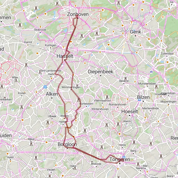 Karten-Miniaturansicht der Radinspiration "Faszinierender Radweg von Hasselt nach Tongeren" in Prov. Limburg (BE), Belgium. Erstellt vom Tarmacs.app-Routenplaner für Radtouren