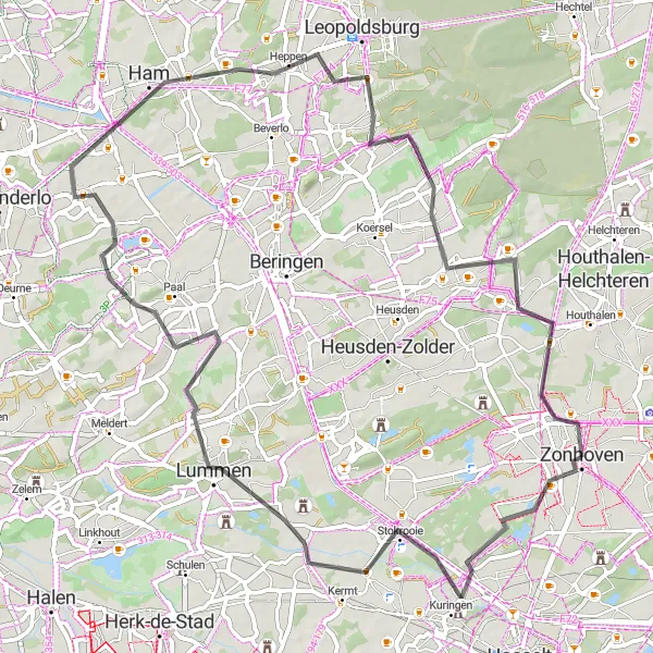 Map miniature of "Lummen Countryside Loop" cycling inspiration in Prov. Limburg (BE), Belgium. Generated by Tarmacs.app cycling route planner