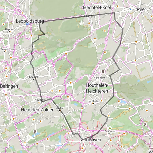 Karten-Miniaturansicht der Radinspiration "Fahrradtour durch Zonhoven und Zolder" in Prov. Limburg (BE), Belgium. Erstellt vom Tarmacs.app-Routenplaner für Radtouren