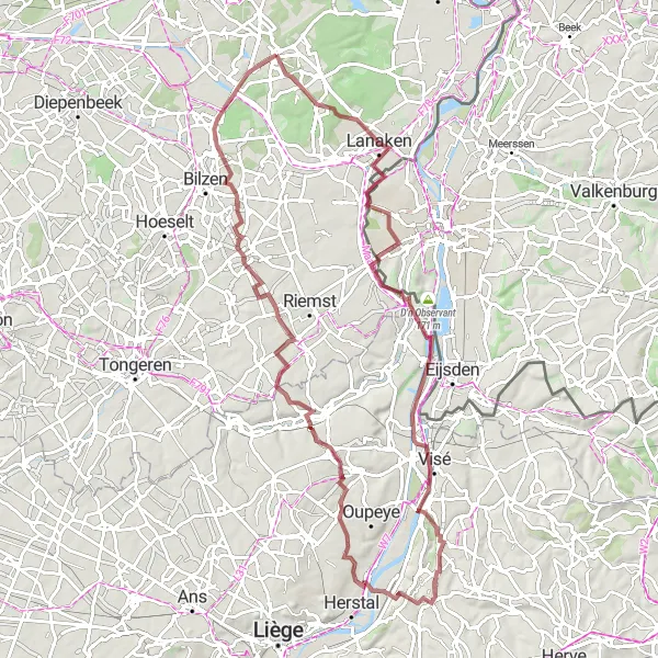 Map miniature of "Discovering Lieteberg and its Surroundings" cycling inspiration in Prov. Limburg (BE), Belgium. Generated by Tarmacs.app cycling route planner