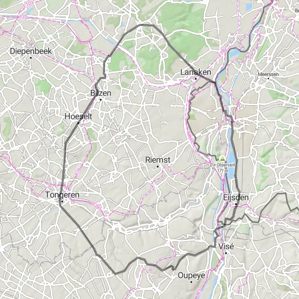 Karten-Miniaturansicht der Radinspiration "Straßenroute Zutendaal - Zutendaal" in Prov. Limburg (BE), Belgium. Erstellt vom Tarmacs.app-Routenplaner für Radtouren