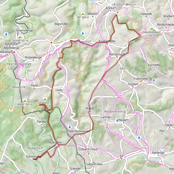 Map miniature of "Gravel Adventure to Nothomb" cycling inspiration in Prov. Luxembourg (BE), Belgium. Generated by Tarmacs.app cycling route planner