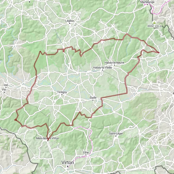 Map miniature of "The Adventurous Attert Gravel Loop" cycling inspiration in Prov. Luxembourg (BE), Belgium. Generated by Tarmacs.app cycling route planner