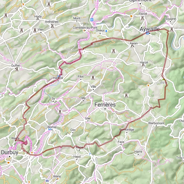 Miniature de la carte de l'inspiration cycliste "La Trace des Rochers" dans la Prov. Luxembourg (BE), Belgium. Générée par le planificateur d'itinéraire cycliste Tarmacs.app