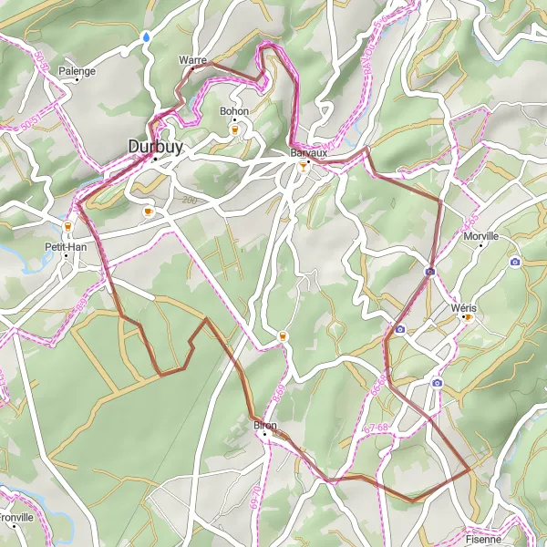 Map miniature of "Barvaux Gravel Adventure" cycling inspiration in Prov. Luxembourg (BE), Belgium. Generated by Tarmacs.app cycling route planner