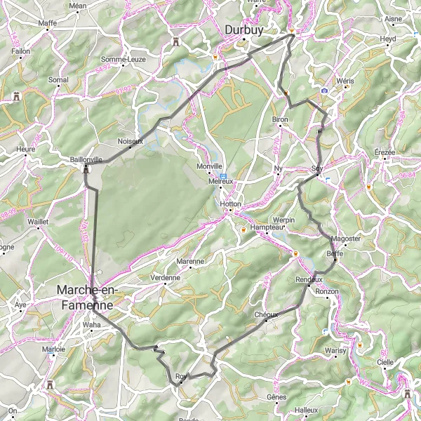 Map miniature of "Rolling Hills Road Ride" cycling inspiration in Prov. Luxembourg (BE), Belgium. Generated by Tarmacs.app cycling route planner