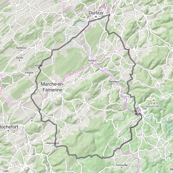 Karten-Miniaturansicht der Radinspiration "Panorama-Tour mit dem Rennrad" in Prov. Luxembourg (BE), Belgium. Erstellt vom Tarmacs.app-Routenplaner für Radtouren