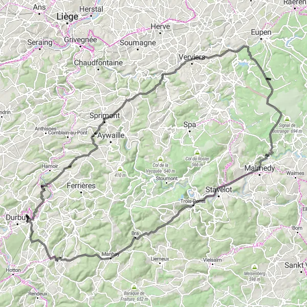 Miniatuurkaart van de fietsinspiratie "Langs kastelen en natuurpracht" in Prov. Luxembourg (BE), Belgium. Gemaakt door de Tarmacs.app fietsrouteplanner