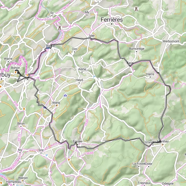 Karten-Miniaturansicht der Radinspiration "Rundtour von Barvaux nach Pierre Saint-Nicolas" in Prov. Luxembourg (BE), Belgium. Erstellt vom Tarmacs.app-Routenplaner für Radtouren