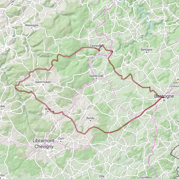 Miniatuurkaart van de fietsinspiratie "Rondrit vanaf Bastogne via Sibret en Tenneville" in Prov. Luxembourg (BE), Belgium. Gemaakt door de Tarmacs.app fietsrouteplanner