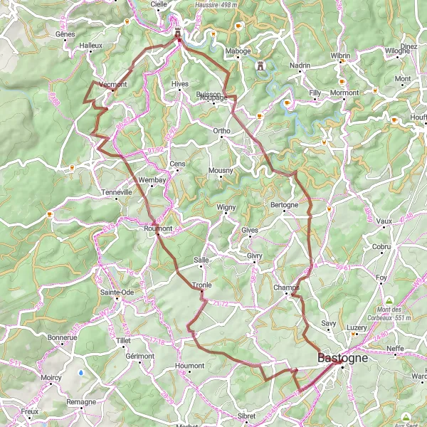 Map miniature of "The Tank Trail" cycling inspiration in Prov. Luxembourg (BE), Belgium. Generated by Tarmacs.app cycling route planner