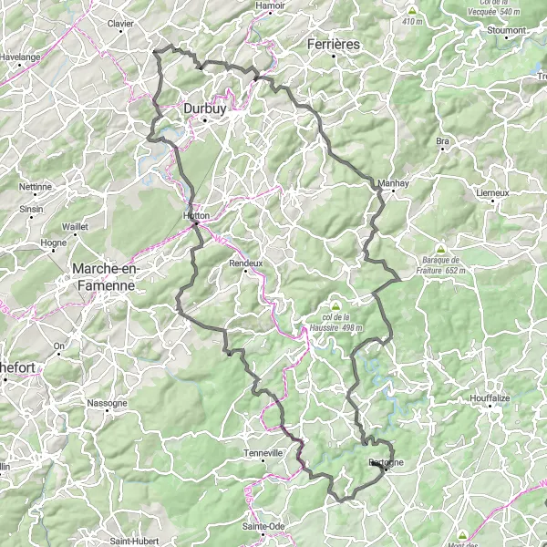 Miniature de la carte de l'inspiration cycliste "Les collines magiques des Ardennes" dans la Prov. Luxembourg (BE), Belgium. Générée par le planificateur d'itinéraire cycliste Tarmacs.app