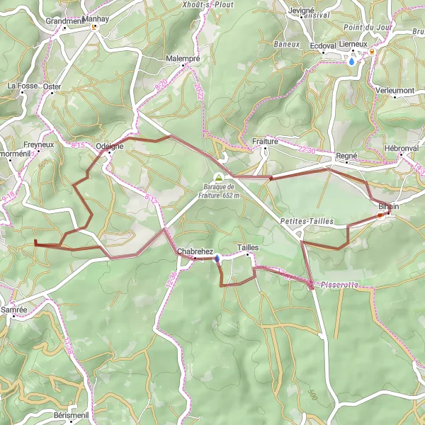 Miniature de la carte de l'inspiration cycliste "Tour de Odeigne à Chabrehez" dans la Prov. Luxembourg (BE), Belgium. Générée par le planificateur d'itinéraire cycliste Tarmacs.app