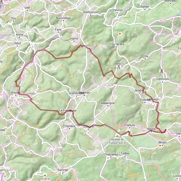 Map miniature of "Challenging Gravel Adventure" cycling inspiration in Prov. Luxembourg (BE), Belgium. Generated by Tarmacs.app cycling route planner