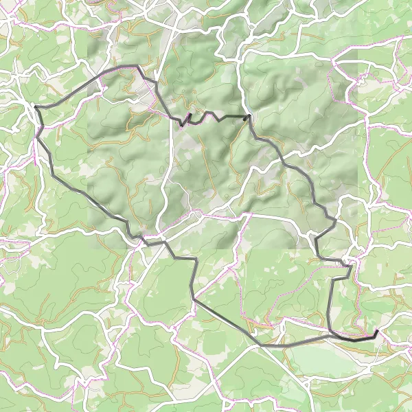 Miniature de la carte de l'inspiration cycliste "De Hébronval à Lierneux" dans la Prov. Luxembourg (BE), Belgium. Générée par le planificateur d'itinéraire cycliste Tarmacs.app