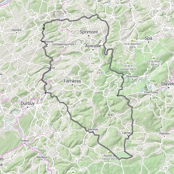 Karten-Miniaturansicht der Radinspiration "Epische Rennradtour von Bihain nach Louveigné" in Prov. Luxembourg (BE), Belgium. Erstellt vom Tarmacs.app-Routenplaner für Radtouren