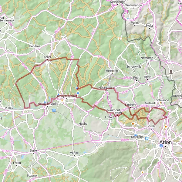 Map miniature of "Idyllic Gravel Journey" cycling inspiration in Prov. Luxembourg (BE), Belgium. Generated by Tarmacs.app cycling route planner