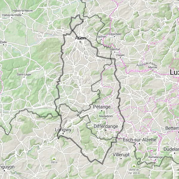 Miniatuurkaart van de fietsinspiratie "Bonnert naar Arlon Road Route" in Prov. Luxembourg (BE), Belgium. Gemaakt door de Tarmacs.app fietsrouteplanner