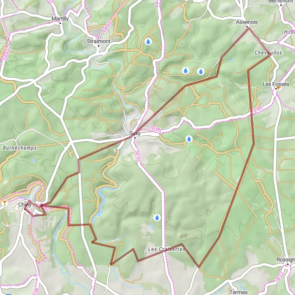 Miniature de la carte de l'inspiration cycliste "Boucle des Trois Frontières" dans la Prov. Luxembourg (BE), Belgium. Générée par le planificateur d'itinéraire cycliste Tarmacs.app